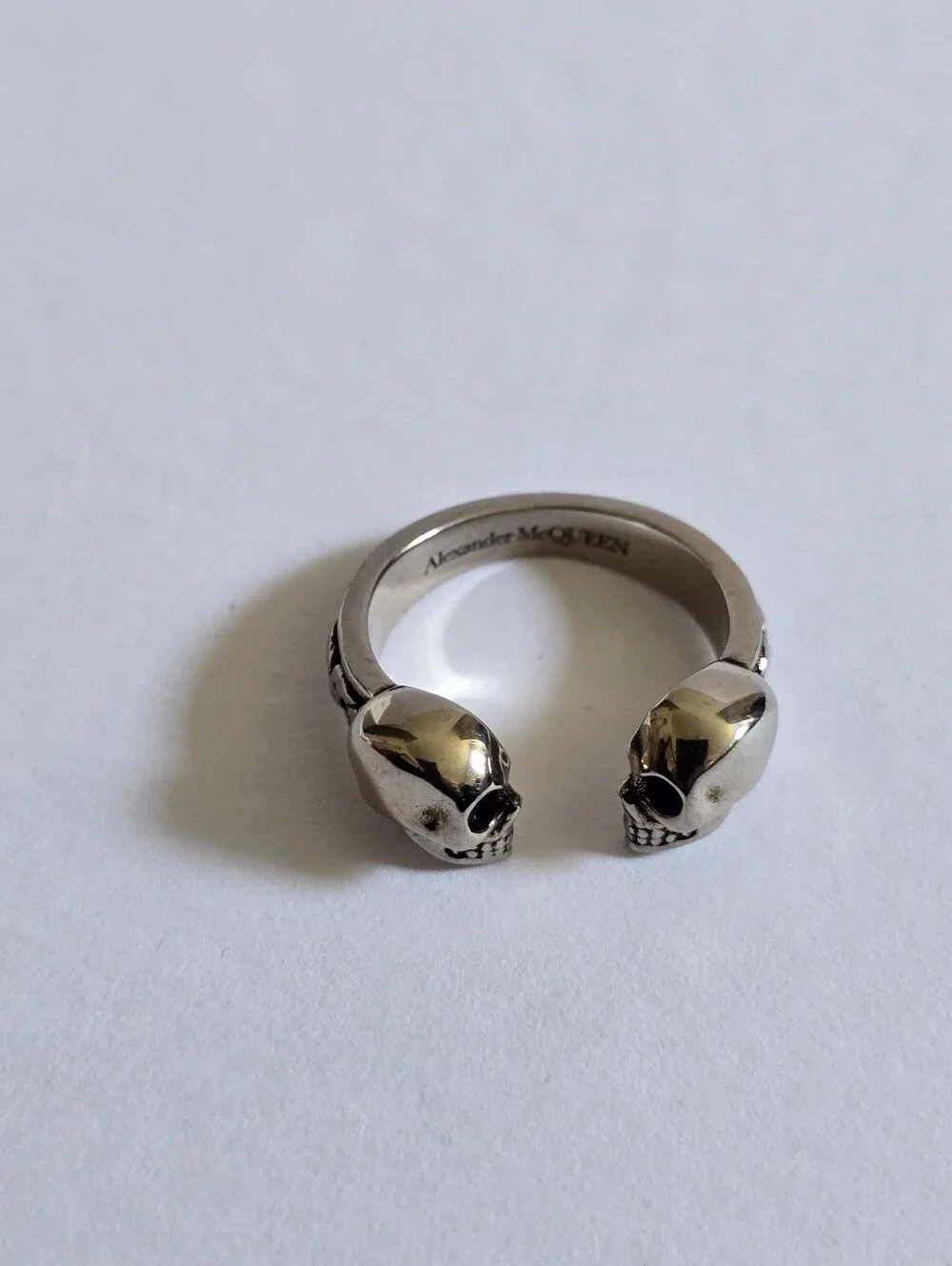 Alexander McQueen Double Skull Ring Silver Size IT 17